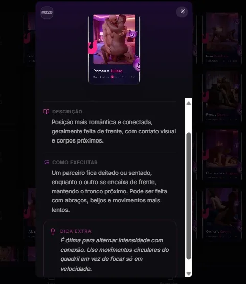 Tela de detalhe da figurinha com descrição e como executar
